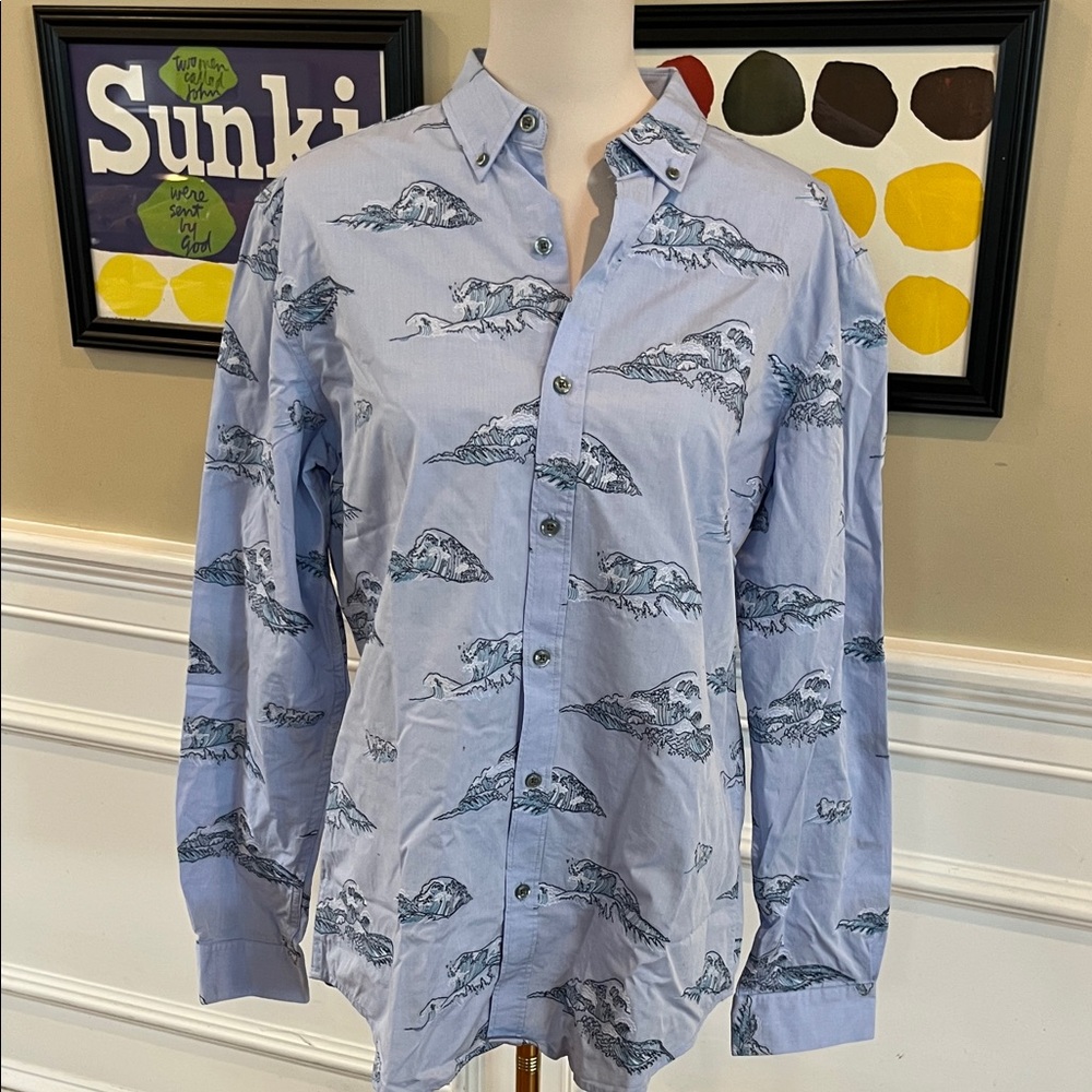 Tori Richard Light Blue Dress Shirt with Embroidered Waves